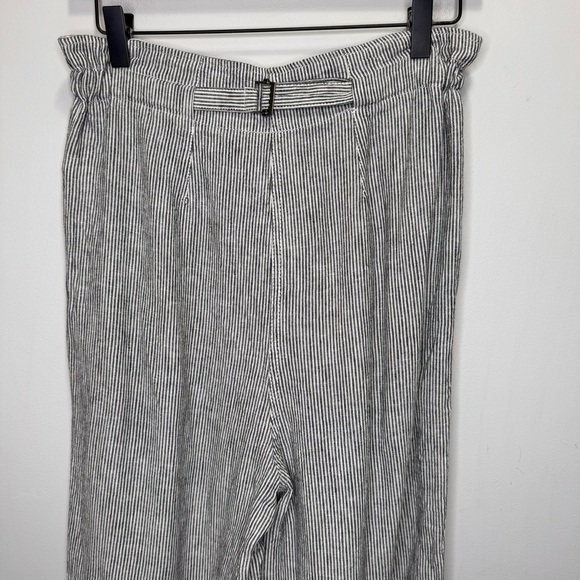 Max Studio Pants Linen Black & White Striped Pockets Adjustable Size 27 - Picture 10 of 11